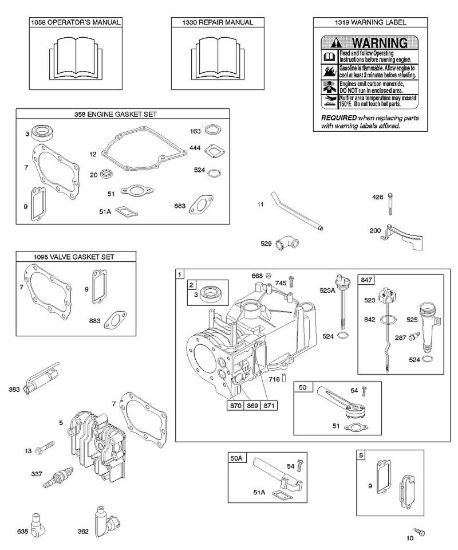 F - Cilindro, testata, set guarnizioni motore, set guarnizioni valvole, lubrificazione, manuale per l'uso, etichetta di avvertenza B&S - 09 €¦ 09D902-2096-B1 brand Stihl